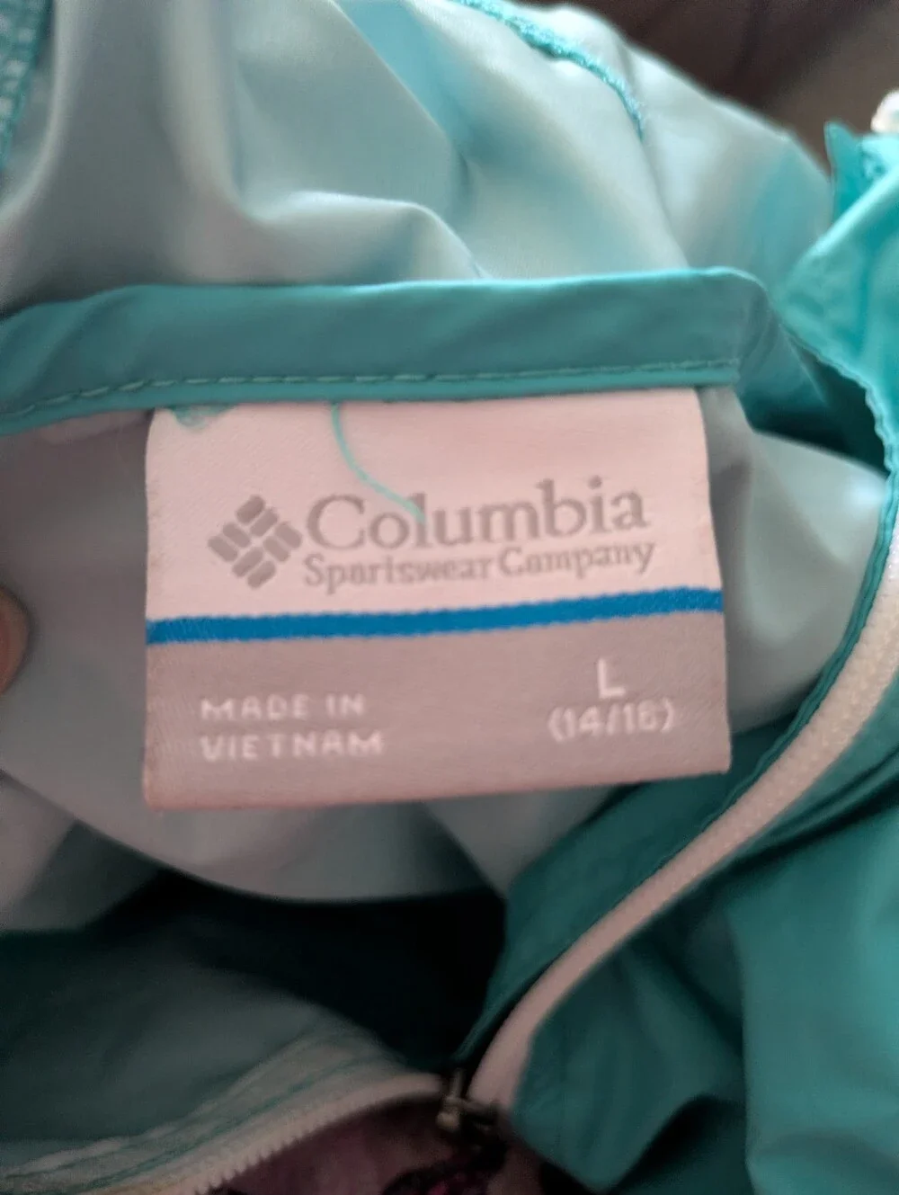 Columbia Youth Raincoat Windbreaker Size Large 14 16 Turquoise